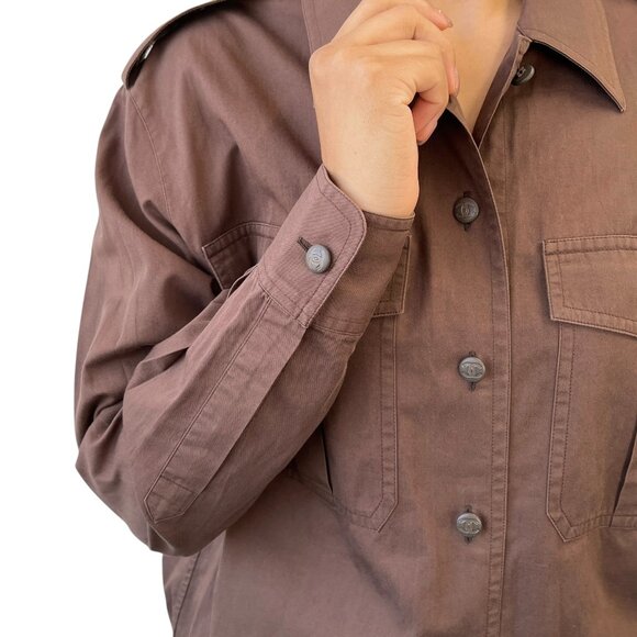 CHANEL Vintage CC Logo Button Up Military Long Sleeve Shirt Brown [106496] - Picture 3 of 12